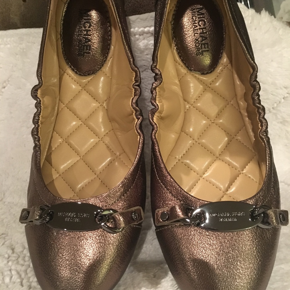 Michael Kors Joyce Ballet Flats Copper Color Gold Nickel Metallic Signature